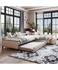 Streamdale Furniture Upholstered Double Twin Size Daybed with Trundle and Drawer