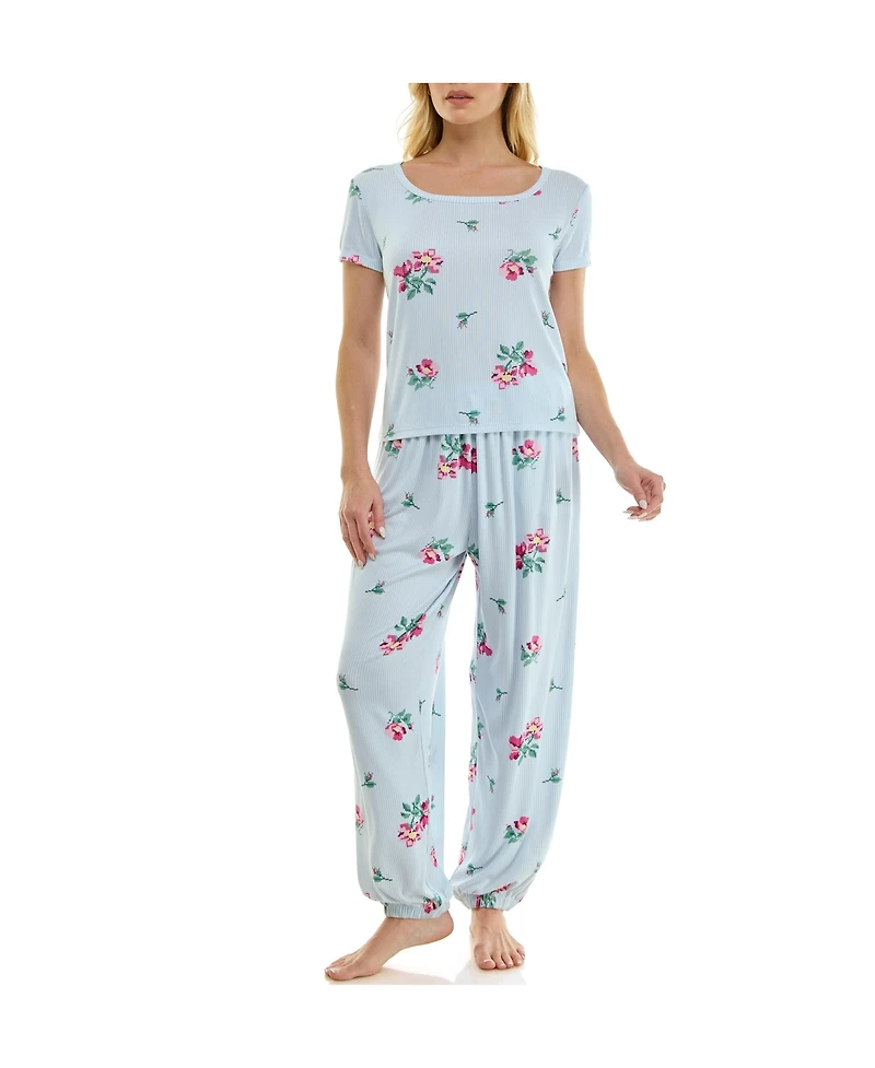 Roudelain Women's Short-Sleeve T-Shirt & Balloon Pants, 2-Piece Pajama Set