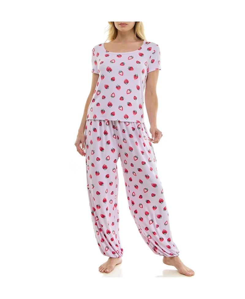 Roudelain Women's Short-Sleeve T-Shirt & Balloon Pants, 2-Piece Pajama Set