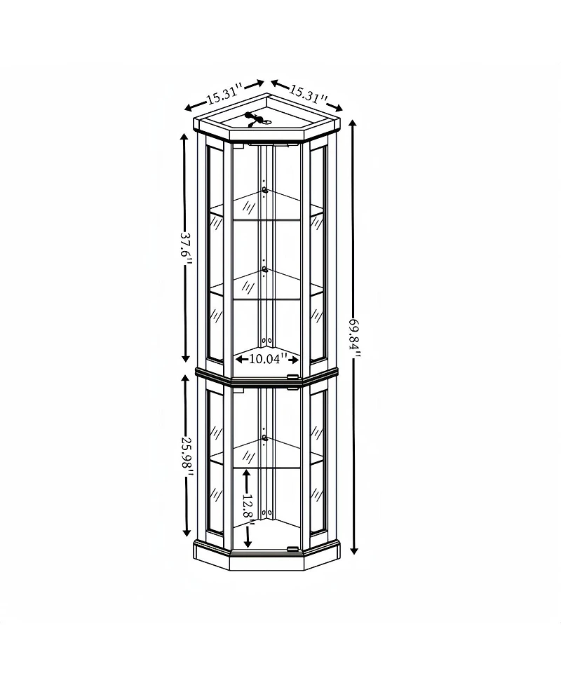 Streamdale Corner Glass Cabinet Lighted Curio Display Case for Living Room, Antique White.