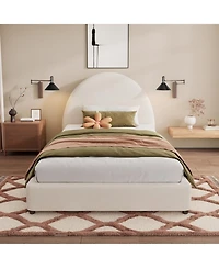 Streamdale Furniture Twin Size Bed Frame With Boucle Upholstered Round Curved Headboard