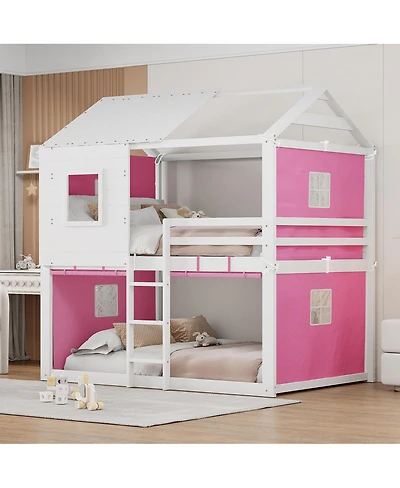 Streamdale Furniture Full Size Bunk Wood House Bed with Tent