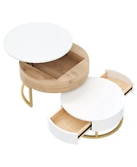 Streamdale Furniture Modern Round Lift-top Nesting Coffee Tables with 2 Drawers