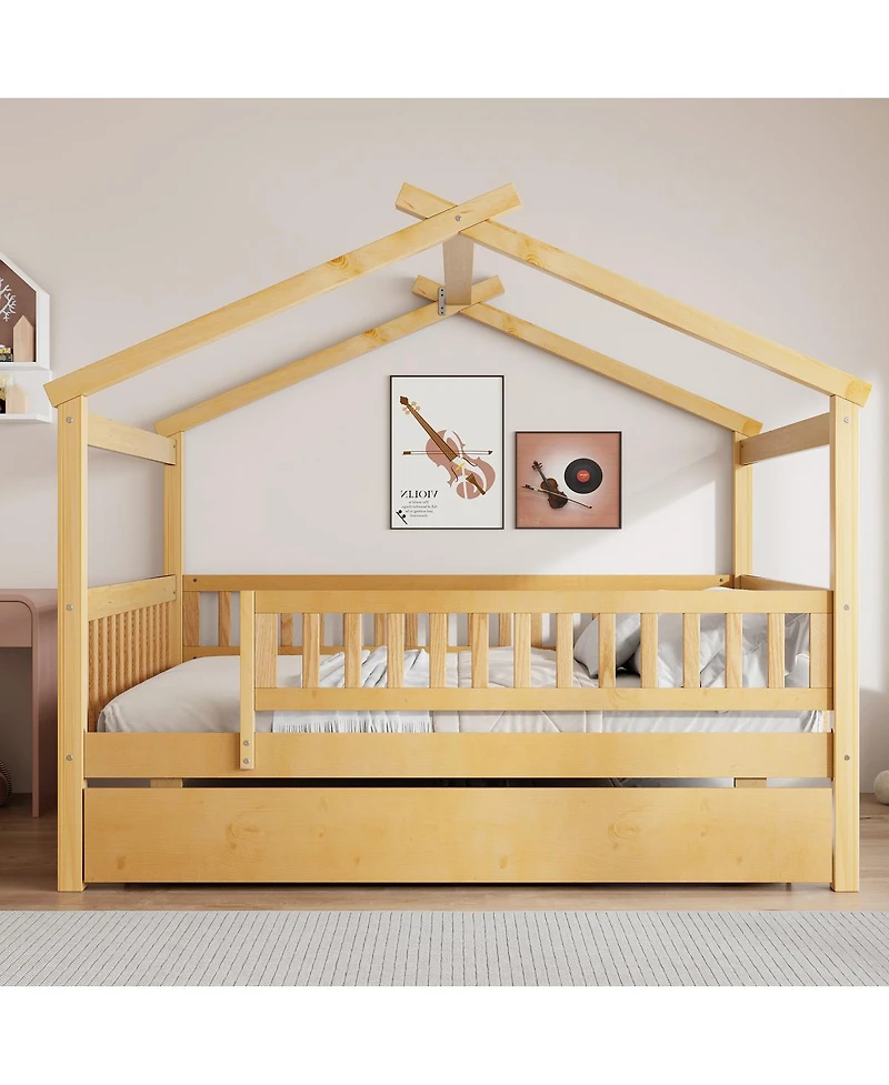 Streamdale Furniture Full Wooden House Bed with Twin Trundle
