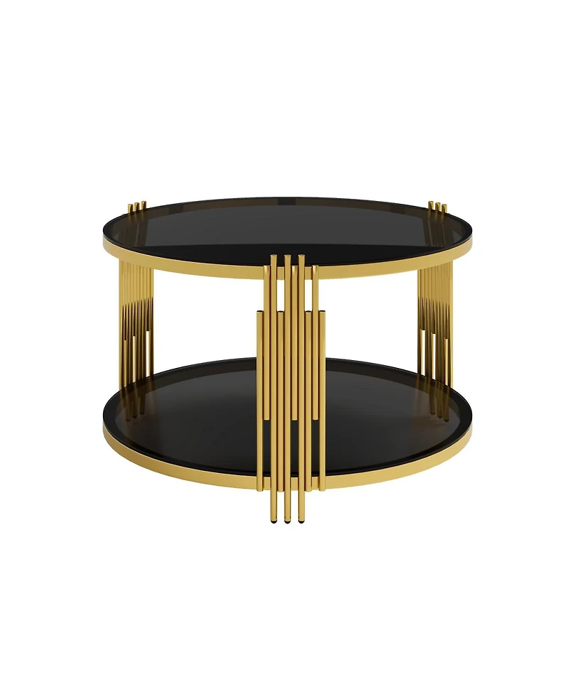 Streamdale Furniture Living Room Table Set: 3-Piece Round Glass & Gold Metal Tables