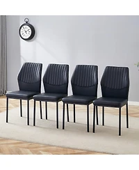 Streamdale Furniture Luxury Simple Chair - Set of 4 Black Pu Dining Chairs with Metal Legs