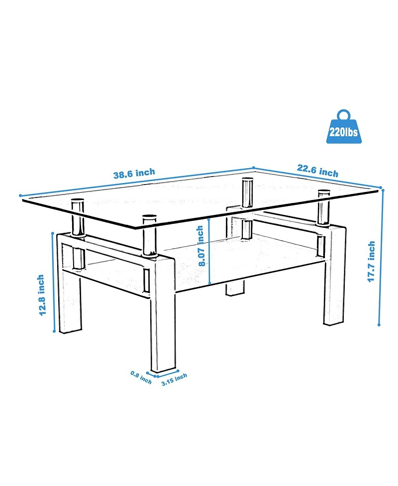 Streamdale Furniture Glass Coffee Table for Living Room