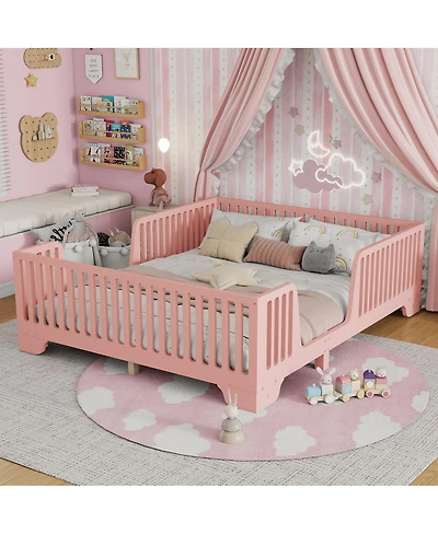 Streamdale Furniture Full Floor Bed with Slats and Fence, Montessori Style