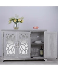 Streamdale Furniture 49" Countertop Sideboard with 3 Mirrored Doors & Adjustable Shelves