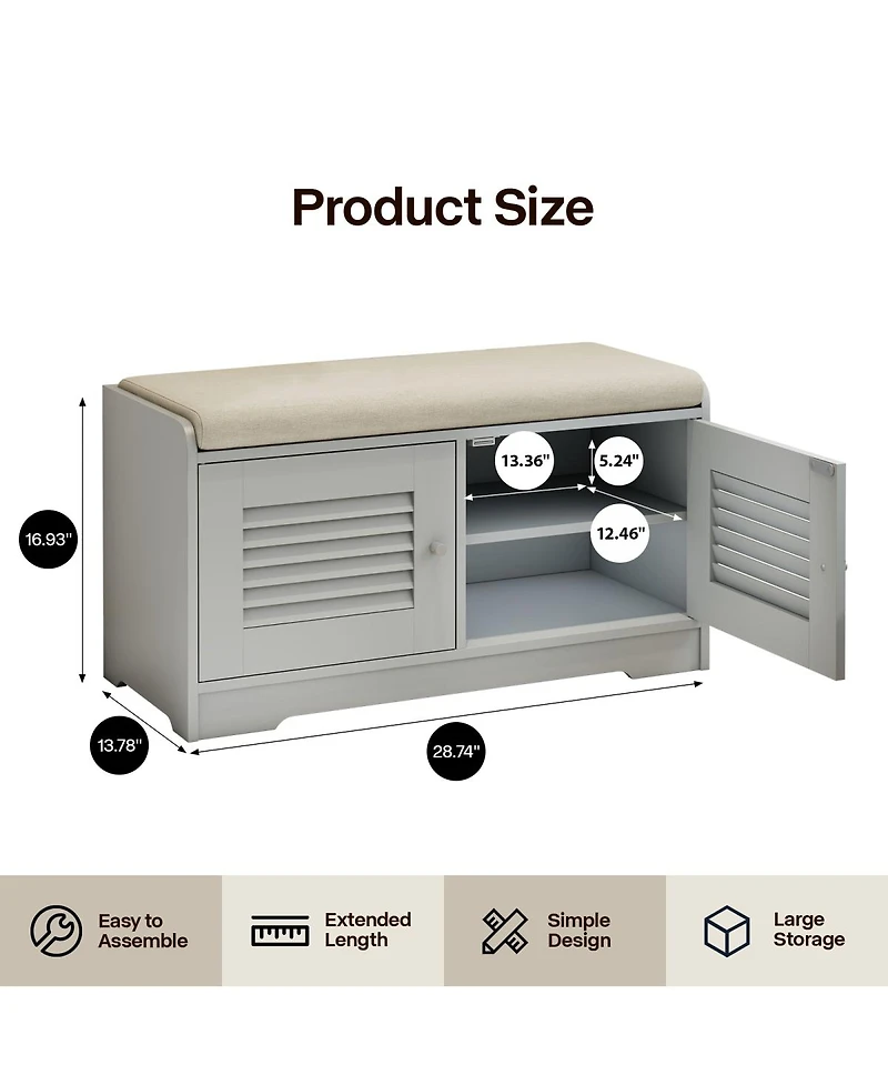 Streamdale Furniture Streamdale Shoe Storage Bench with 2 Door Cabinet & Cushion - Entryway Hallway Solution