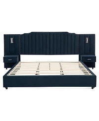 Streamdale Furniture King Size Velvet Upholstered Bed Frame with Vertical Stripes & Headboard