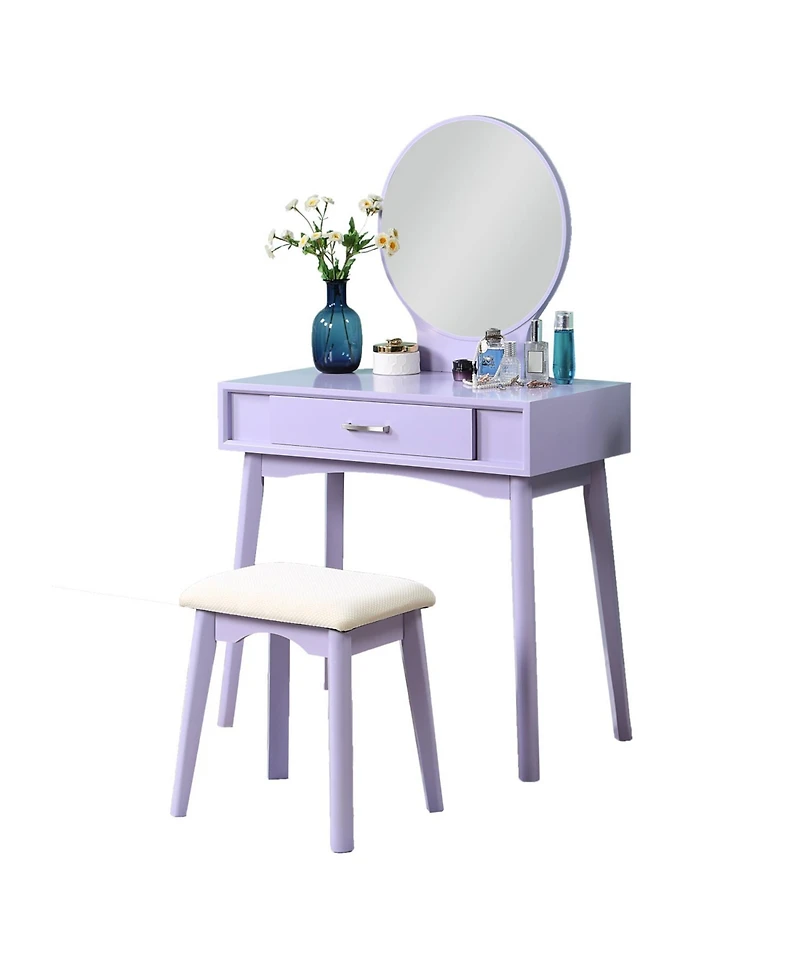 Streamdale Furniture Streamdale Maly Contemporary Wood Vanity and Stool Set, Purple