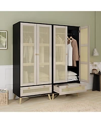 Streamdale Furniture 70" Rattan Door Armoire Boho Wardrobe Closet