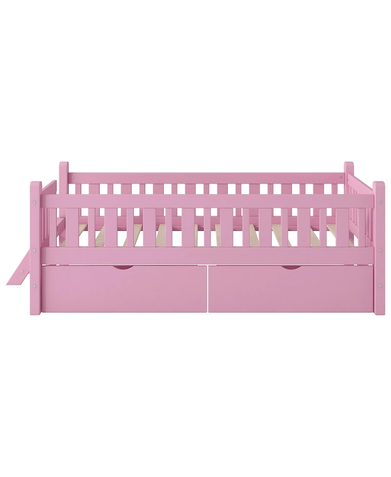 Streamdale Furniture Wood Twin Size Platform Bed with Guardrail and 2 Drawers