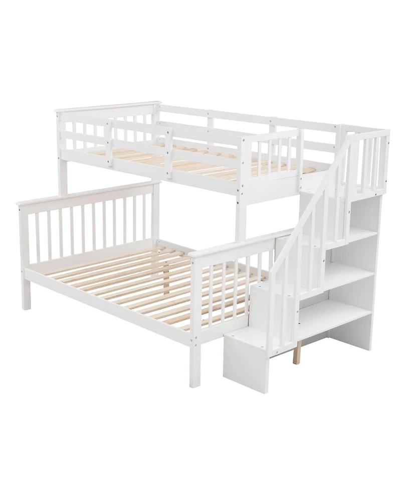 Streamdale Furniture Stairway Twin-Over-Full Bunk Bed with Storage and Guard Rail