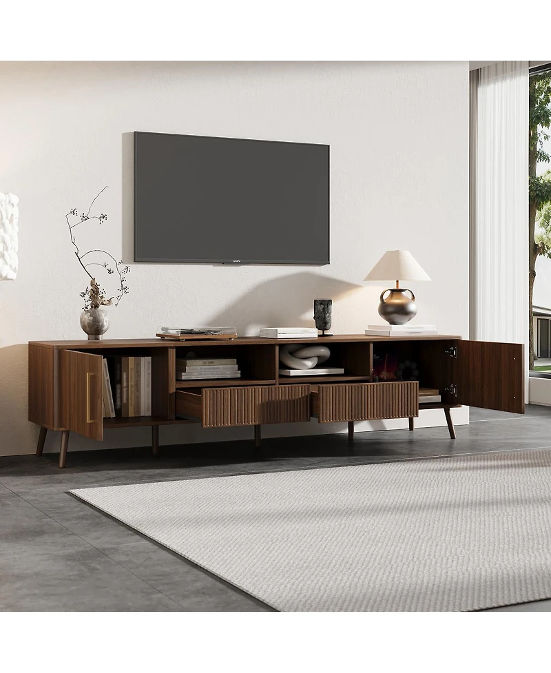 Streamdale Furniture 78" Tv Stand for TVs up to 85", Modern Entertainment Center with Soft-Close Doors, Walnut