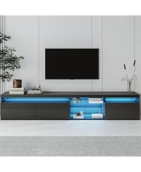 Streamdale FurnitureUnique Design Tv Stand w/ 2 Glass Shelves, Storage, Led Lights