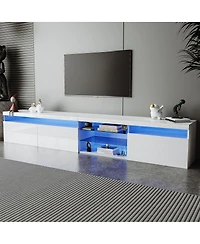 Streamdale FurnitureUnique Design Tv Stand w/ 2 Glass Shelves, Storage, Led Lights