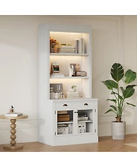 Streamdale Furniture Led Bookshelf with Glass Doors and Drawer
