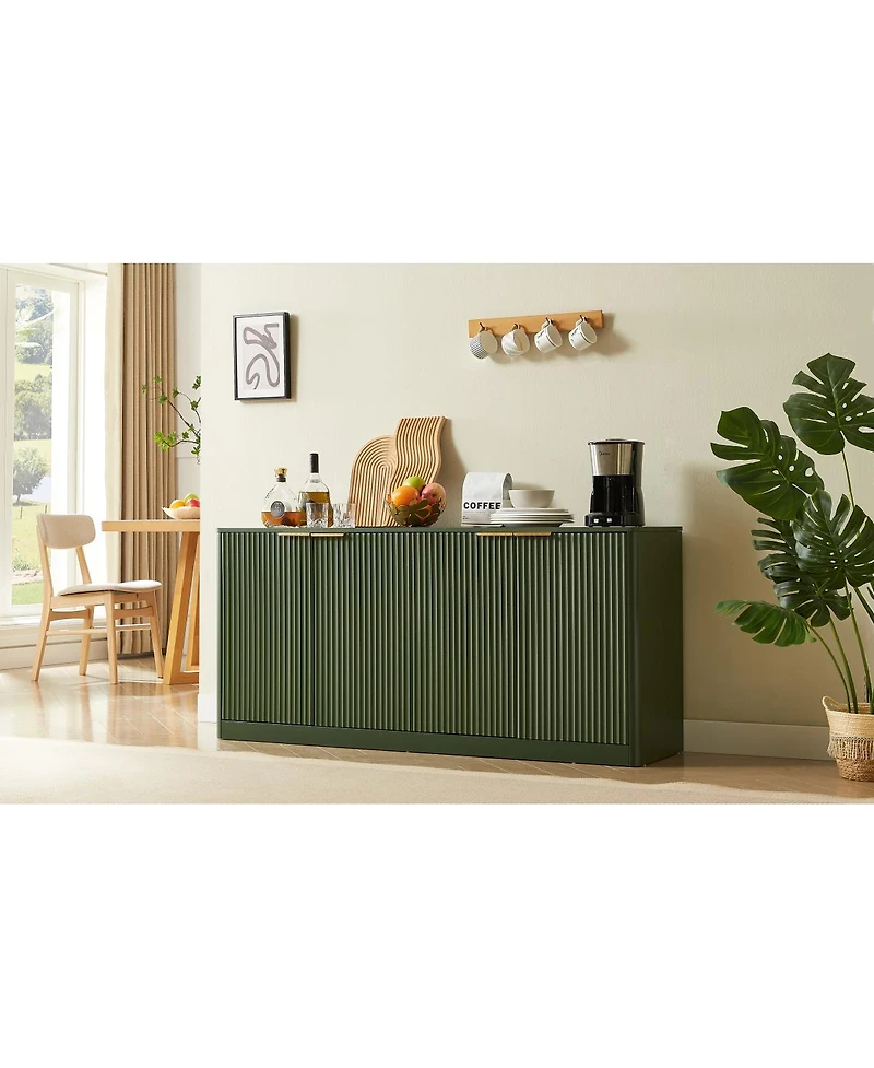 Streamdale Furniture 59-inch Modern Wavy Sideboard, Curved Contour 4-Door Storage Cabinet, Green
