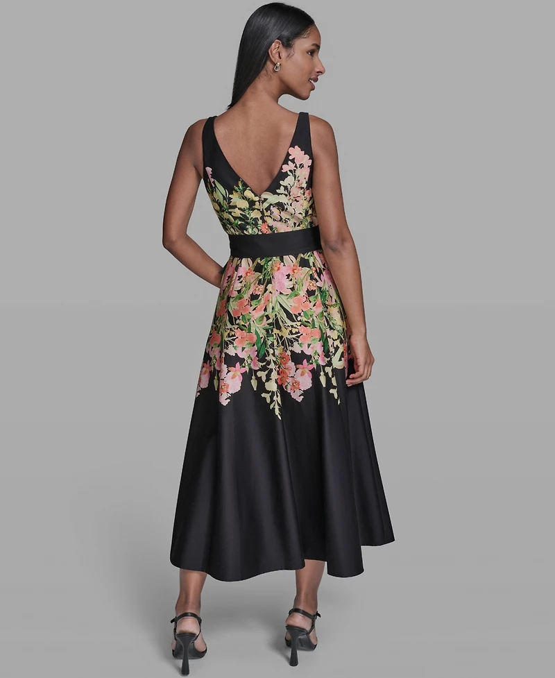 Karl Lagerfeld Paris Women's Printed V-Neck Midi Dress