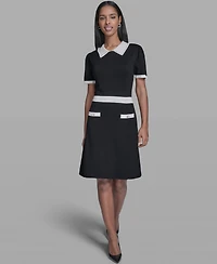 Karl Lagerfeld Paris Women's Contrast Collared Sweater Dress
