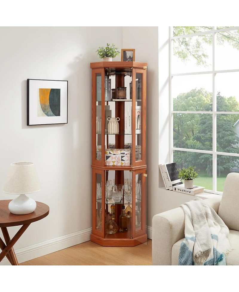 Streamdale Furniture Lighted Corner Curio Cabinet - Display Case for Living Room, Collectibles, Wine & Bar