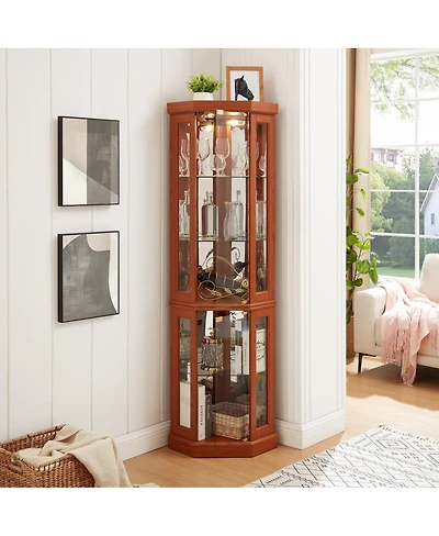 Streamdale Furniture Lighted Corner Curio Cabinet - Display Case for Living Room, Collectibles, Wine & Bar