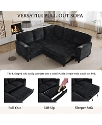 Streamdale Furniture L-Shaped Sofa Bed with Storage & Usb, Charcoal Gray