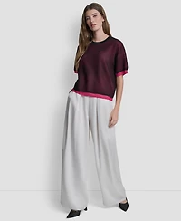 Dkny Women's Short-Sleeve Boxy 2-Layer Mesh Sweater
