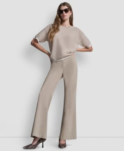 Dkny Womens Short Sleeve Boxy 2 Layer Mesh Sweater Tumbled Twill Cargo Pant