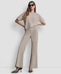 Dkny Womens Short Sleeve Boxy 2 Layer Mesh Sweater Tumbled Twill Cargo Pant