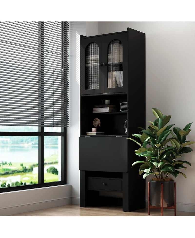 Streamdale Furniture Fold-Out Convertible Writing Table/Desk Cabinet with Shelf & Drawer