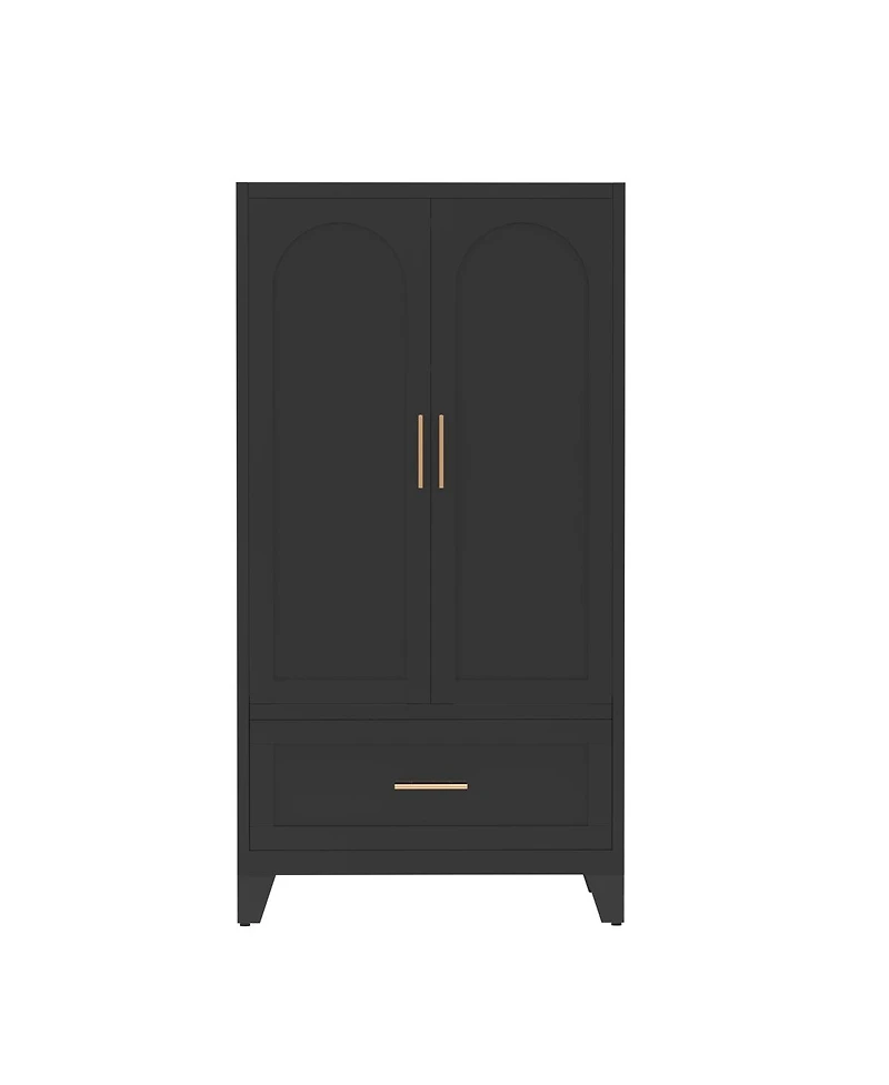 Streamdale Furniture 60" Tall Metal Wardrobe Cabinet with Drawer, Rod, Shelf, 2 Doors