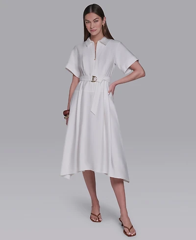 Halston Women's Zip-Up Midi Shirt Dress