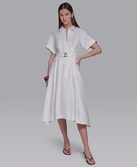 Halston Women's Zip-Up Midi Shirt Dress