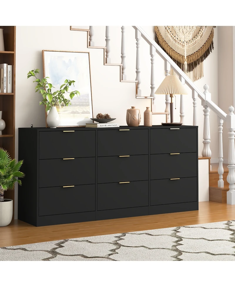 Streamdale Furniture Black 9-Drawer Dresser, 63" Large Deep Chest of Drawers for Bedroom/Living Room