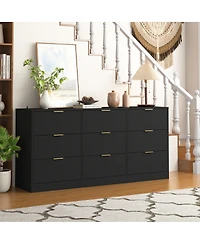 Streamdale Furniture Black 9-Drawer Dresser, 63" Large Deep Chest of Drawers for Bedroom/Living Room