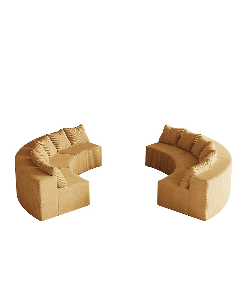 Streamdale Furniture Corduroy Curved Sectional Foam Sofa with 12 Pillows, Semi-Circular Modular Design