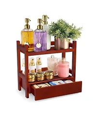 Sorbus 2-Tier Bamboo Counter Organizer with Drawer Bamboo for Vanity, Matcha Station, Bathroom Sink Organizer Countertop