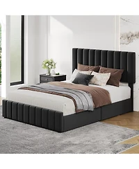gaomon Upholstered Platform Bed Frame with 4 Drawers, Button Tufted Headboard/Footboard, Sturdy Metal Support, No Box Spring Required