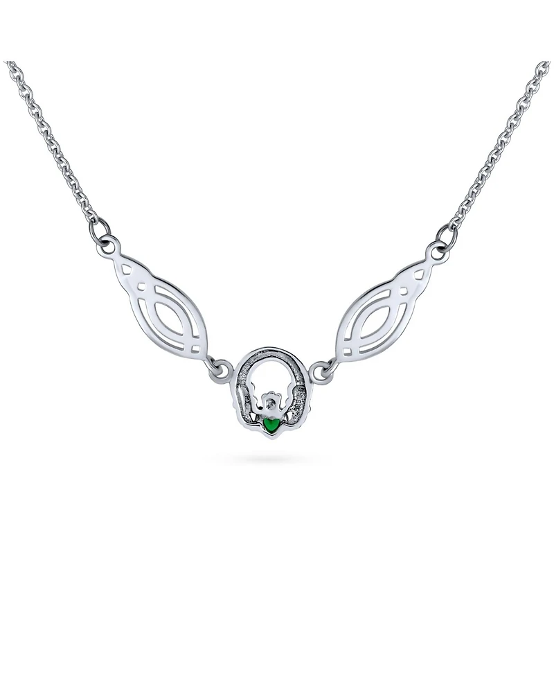 Bling Jewelry Emerald Green Cz Celtic Friendship Claddagh Collar Necklace .925 Sterling Silver