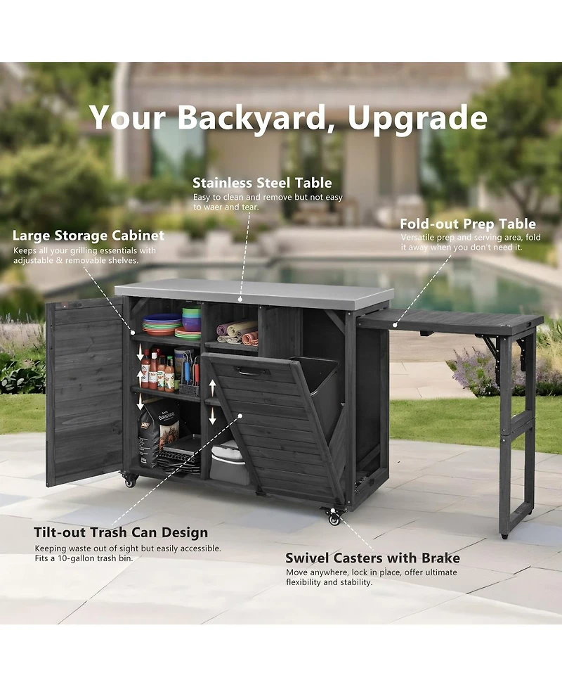 Streamdale Furniture 78.3" Outdoor Kitchen Island with Foldable Grill Table.