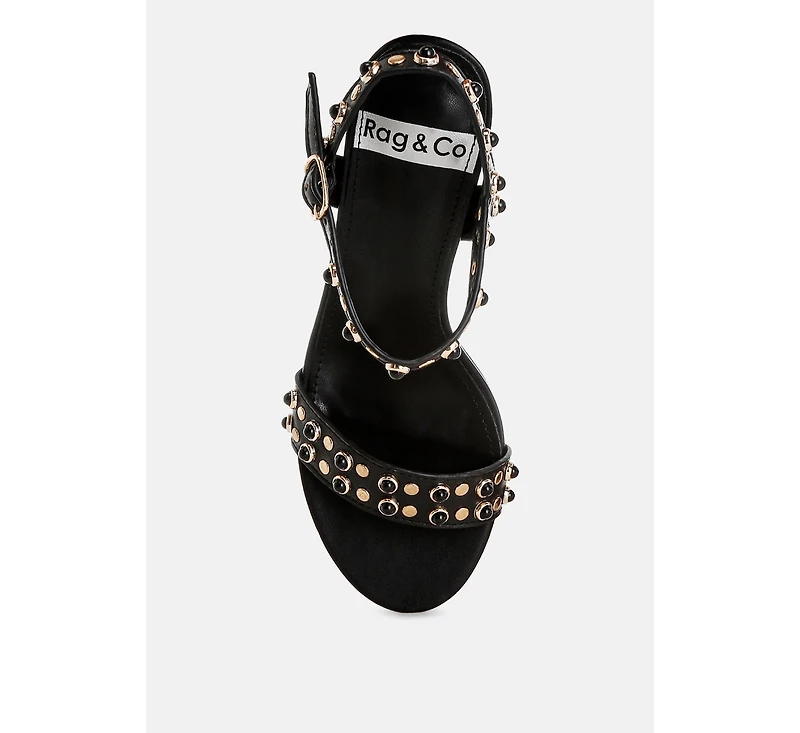 Nidara Studded Real Leather Kitten Heel Sandals
