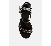 Nidara Studded Real Leather Kitten Heel Sandals