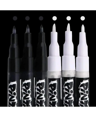 Pintar Black & White Markers Extra Fine Tip - Outline Watercolor Paint Pens - Drawing & Calligraphy Markers - Acrylic Paint Pens - Pack of 6, 0.7mm