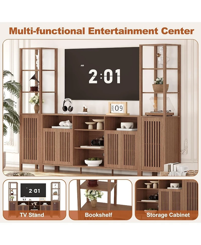 gaomon 3-Piece Farmhouse Tv Stand Set for 70" TVs, Entertainment Center with Bookshelves