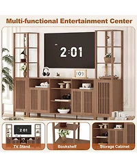 gaomon 3-Piece Farmhouse Tv Stand Set for 70" TVs, Entertainment Center with Bookshelves