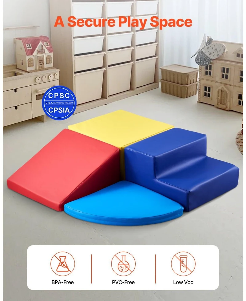 Mecale Foam Climbing Toys, 4-Piece Set, Pu Leather Soft Play Blocks, Indoor Climb & Crawl Set, Easy Clean, 6M-3Y