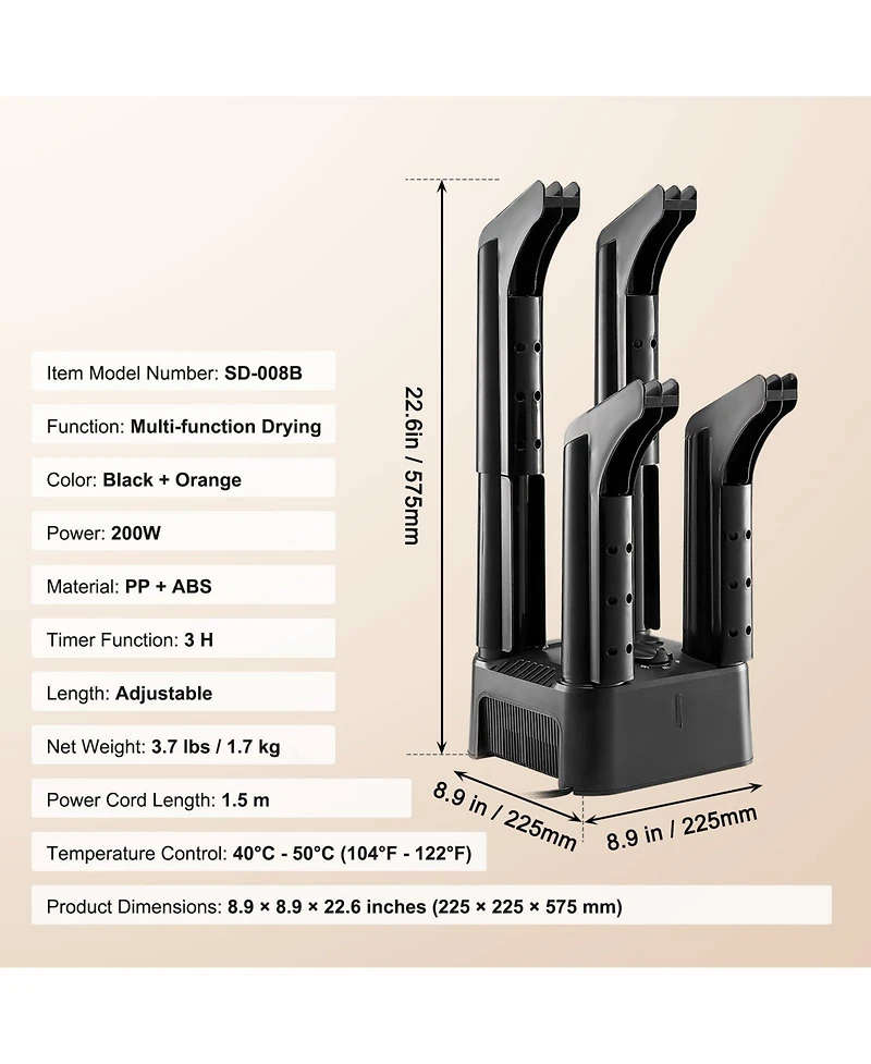 Ecooso 4-Tube Shoe Dryer, Portable Boot Dryer with Timer, Heat Blower, Abs+Pp, Detachable Design for Boots, Shoes & Socks
